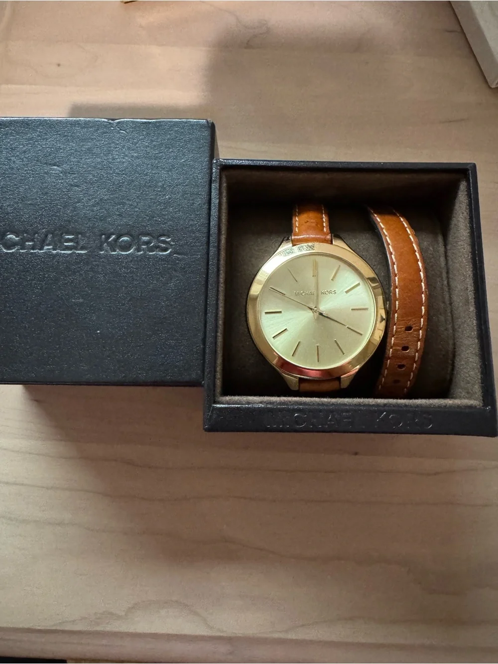 Michael Kors Gold Dial Brown Leather Strap Watch
